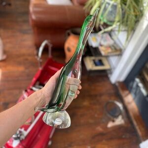 Murano glass Green and Clear Glass Bird duck Figurine